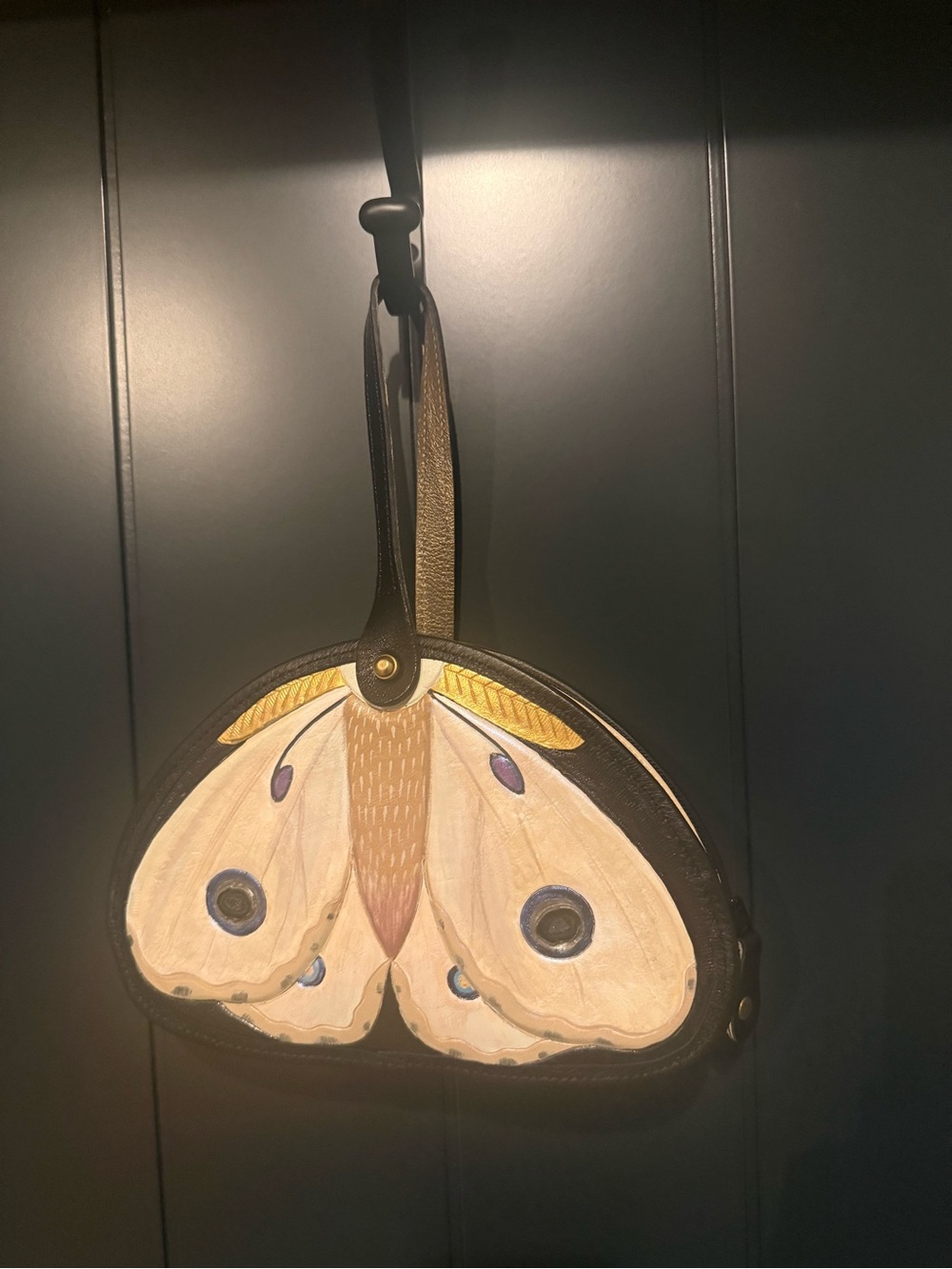 🐢 UNIQUE RARE Turtle Ridge Moth Purse One of a Kind Hand Carved Painted Leather